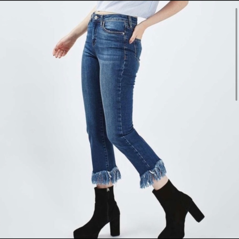 Top Shop Dree cropped fringe jeans